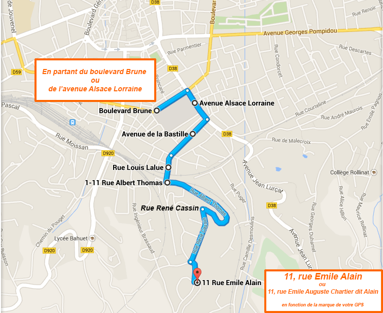 Plan d'accès en venant de l'avenue Alsace Lorraine